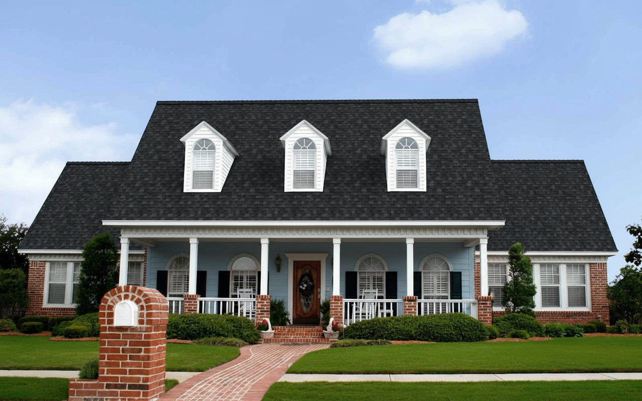 Blue house with Black roof using Duration Onyx Black