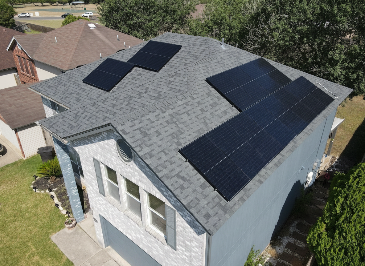Blue house with Charcoal roof using Duration Estate Gray