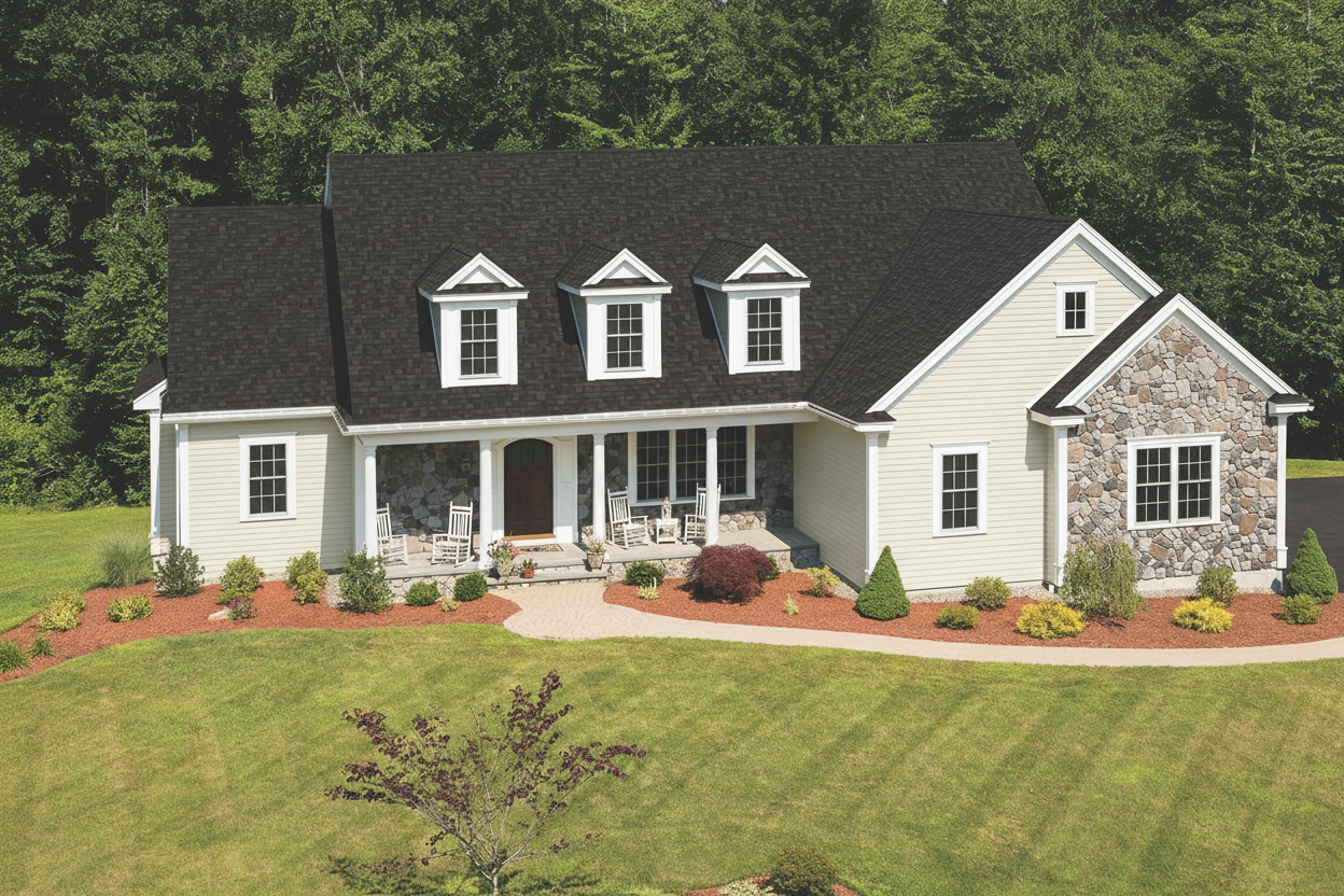 Cream house with Black roof using Cambridge Dual Black