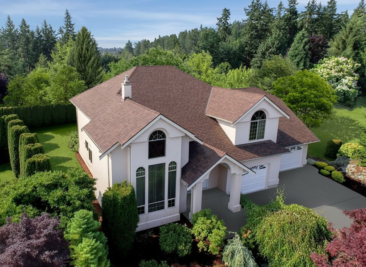 Cream house with Brown roof using Legacy Antique Brown