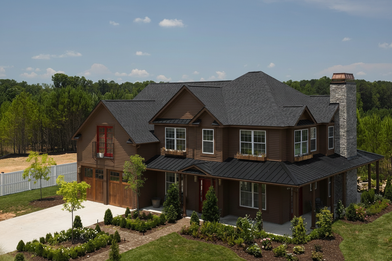 Dark Brown house with Black roof using Landmark Pro Cinder Black