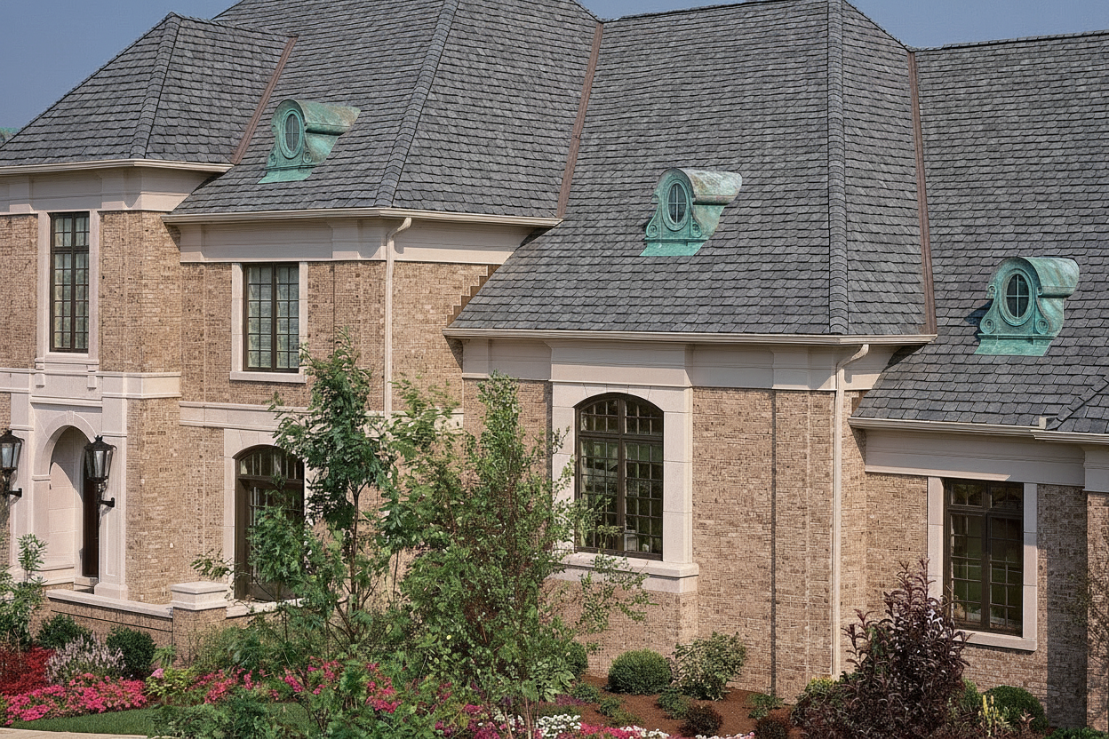 Gray house with Charcoal roof using Grand Manor Colonial Slate