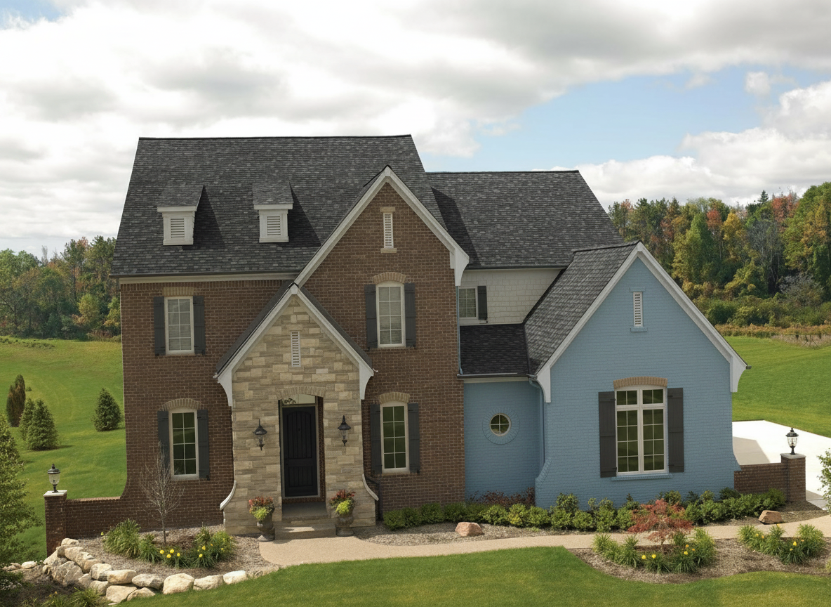 Light Blue house with Charcoal roof using Cambridge Harvard Slate