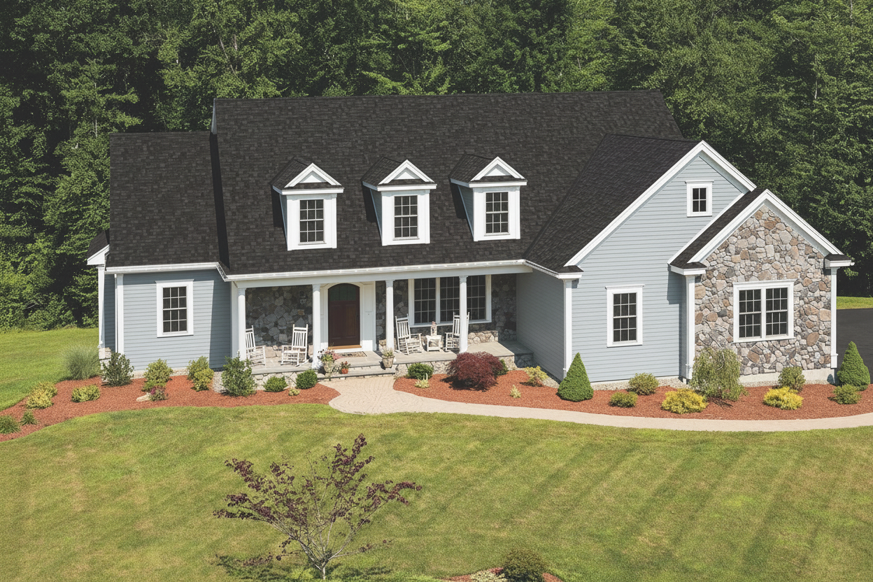 Light Gray house with Black roof using Cambridge Dual Black