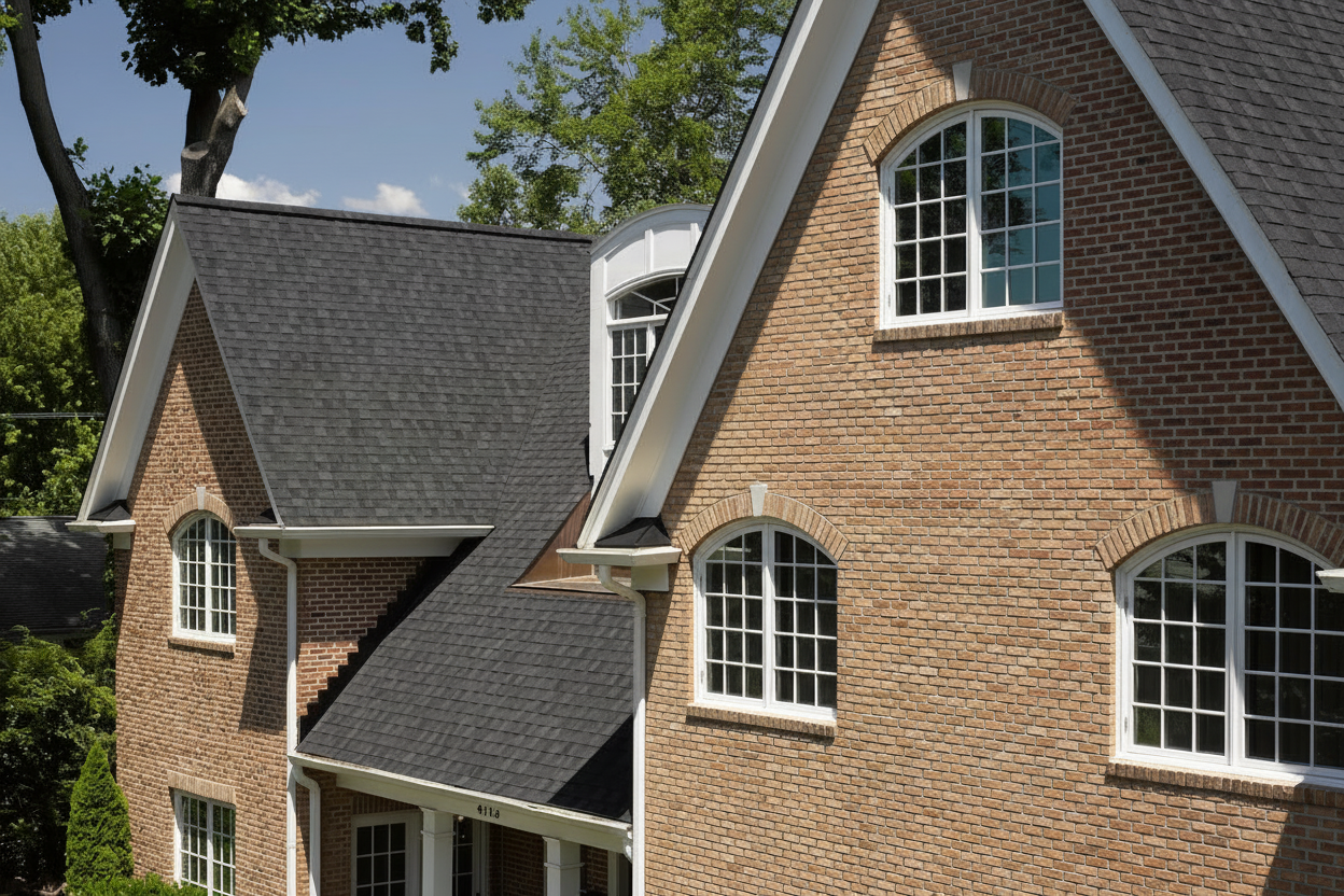 Tan house with Black roof