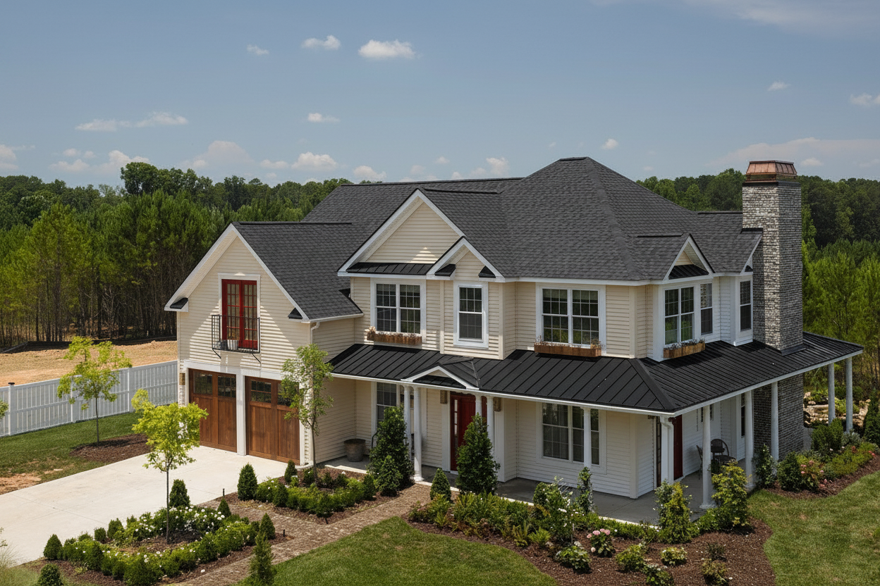 Tan house with Black roof using Landmark Pro Cinder Black