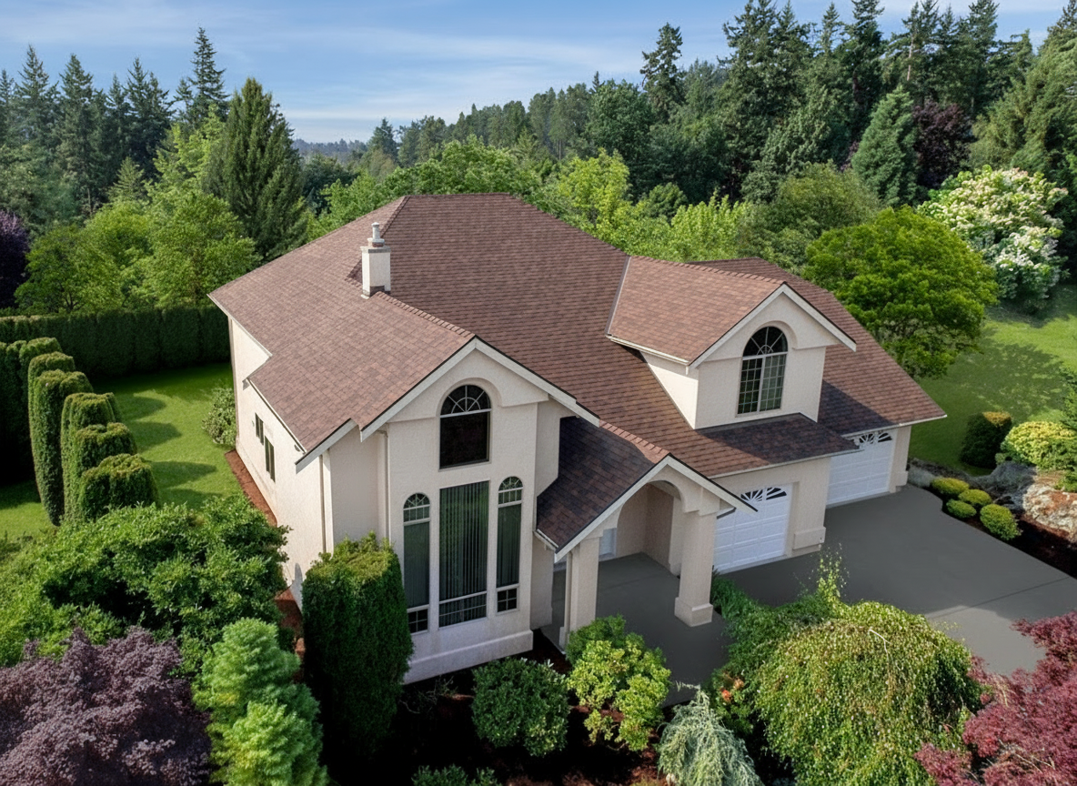 Tan house with Brown roof using Legacy Antique Brown