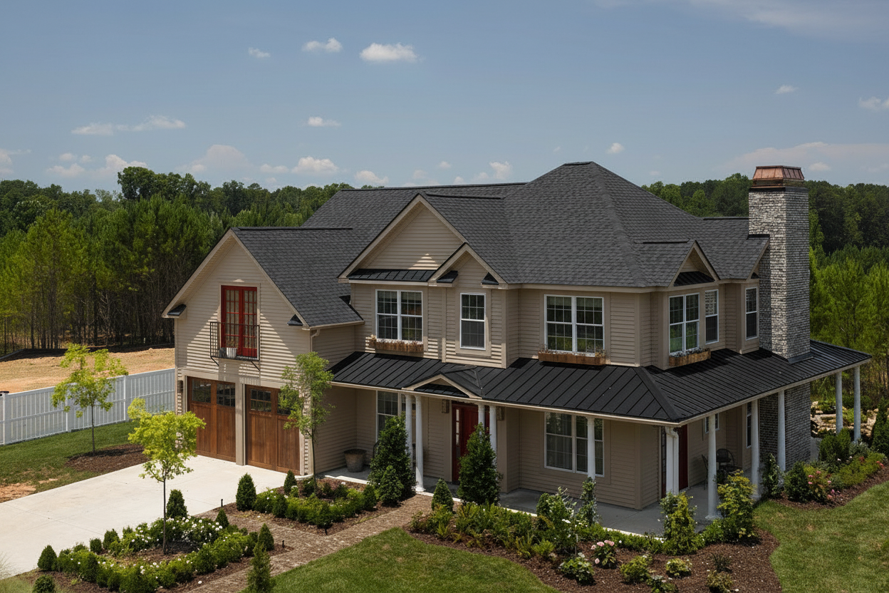 Taupe house with Black roof using Landmark Pro Cinder Black