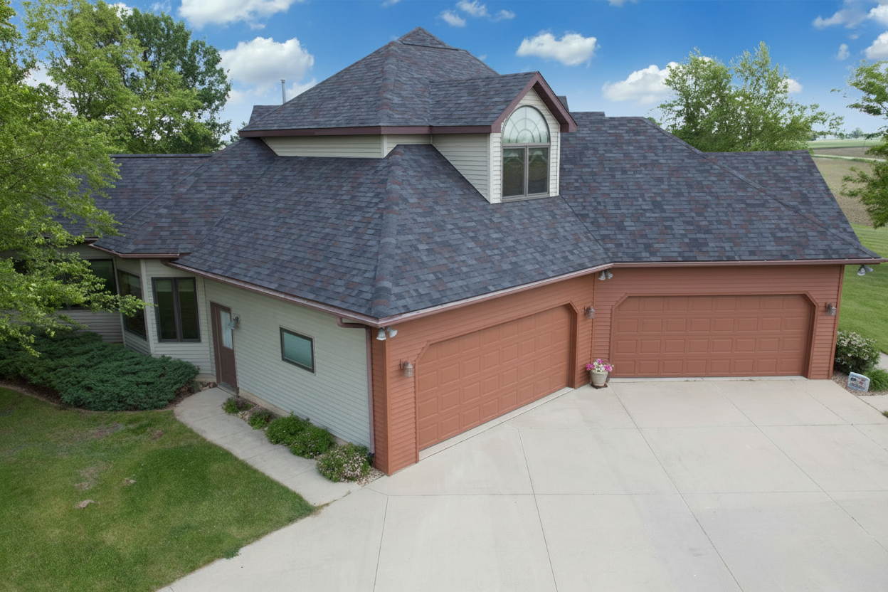 Terracotta house with Charcoal roof using Vista Black Oak