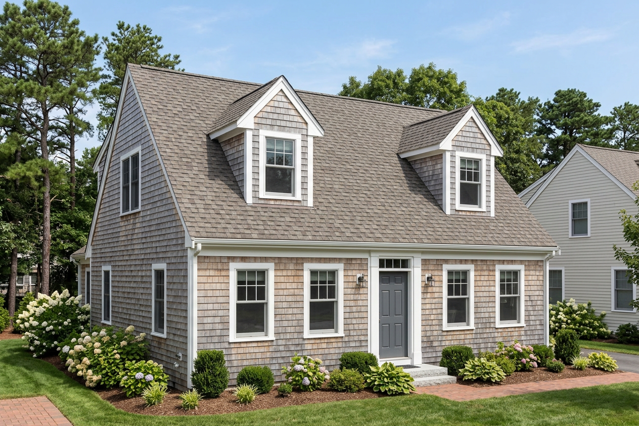 Cape Cod home with Charcoal roof -- CertainTeed Belmont Colonial Slate (left-34)