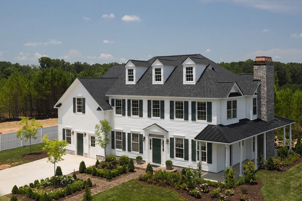 Colonial home with Black roof -- CertainTeed Landmark Pro Cinder Black (right-34)