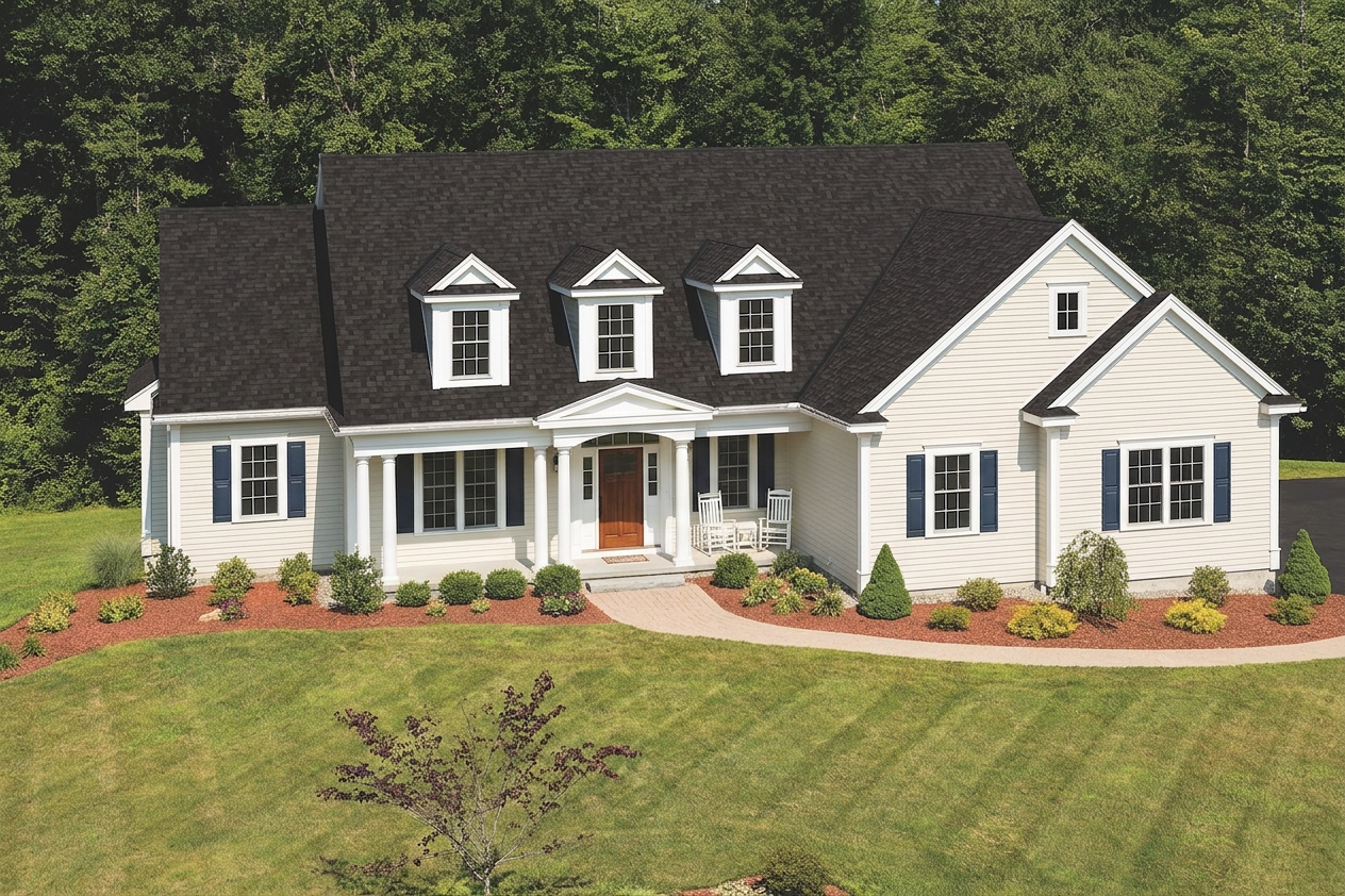 Colonial home with Black roof -- IKO Cambridge Dual Black (front)