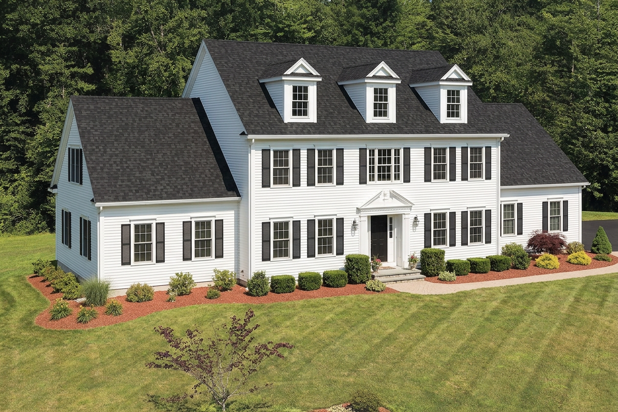Colonial home with Black roof -- IKO Cambridge Dual Black (left-34)