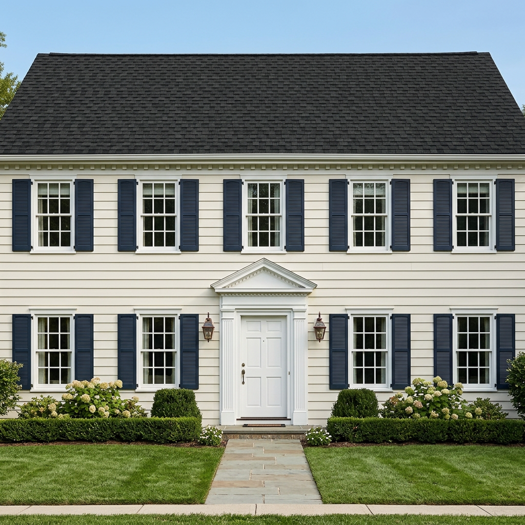 Colonial home with Black roof -- IKO Royal Estate Shadow Slate (front)