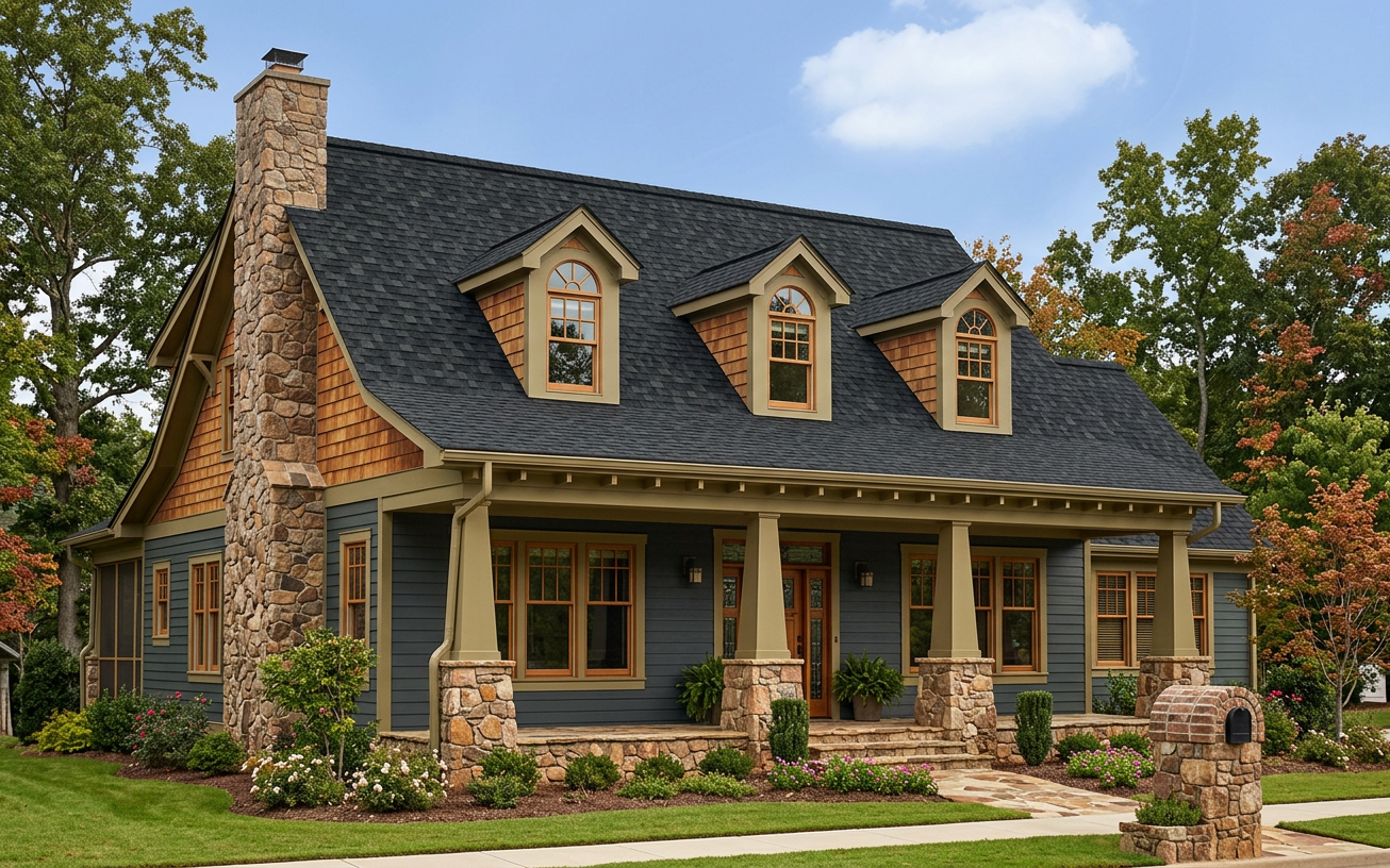Craftsman home with Black roof -- Owens Corning Duration Onyx Black (left-34)