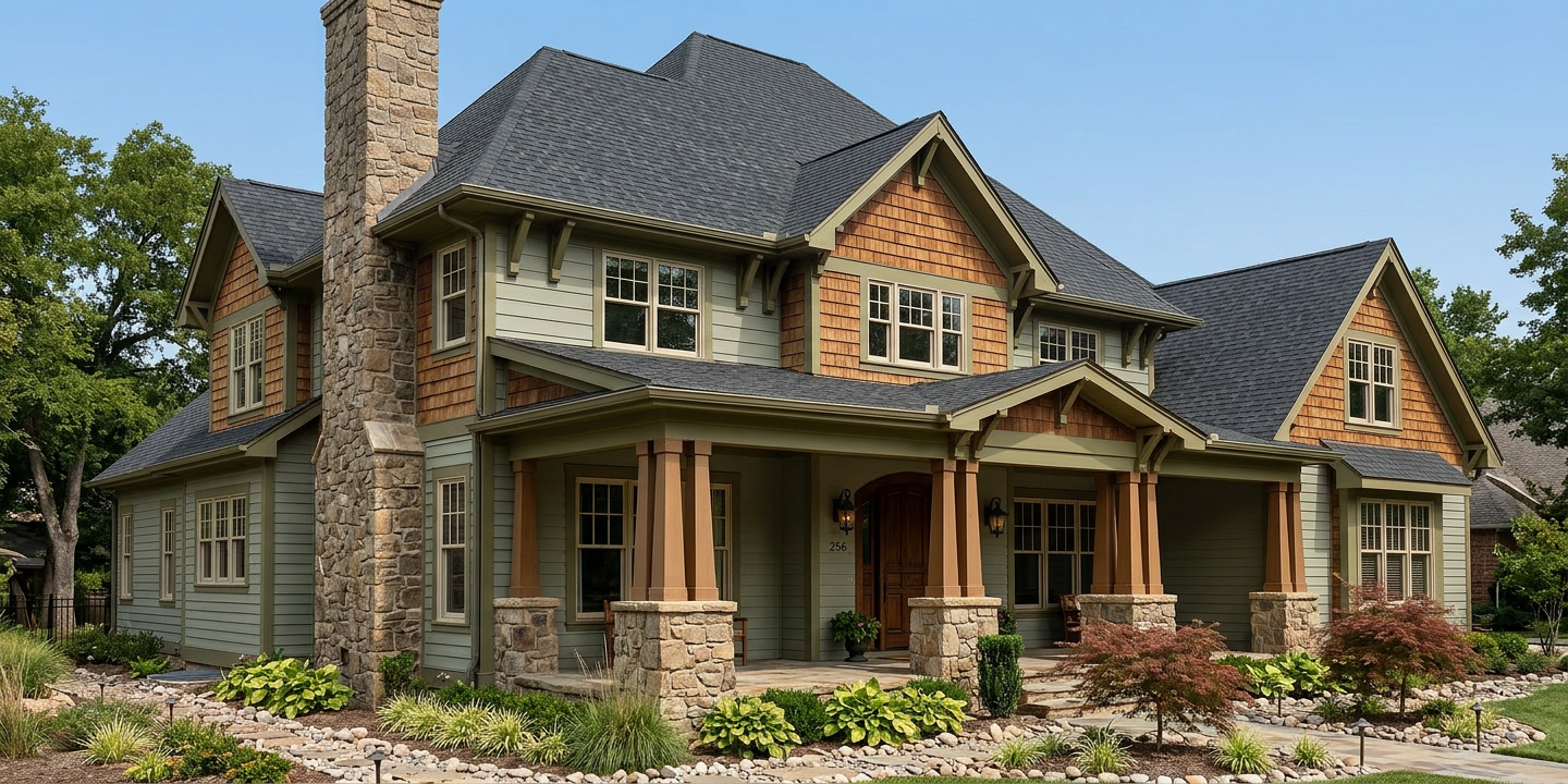 Craftsman home with Black roof -- TAMKO Heritage Rustic Black (left-34)