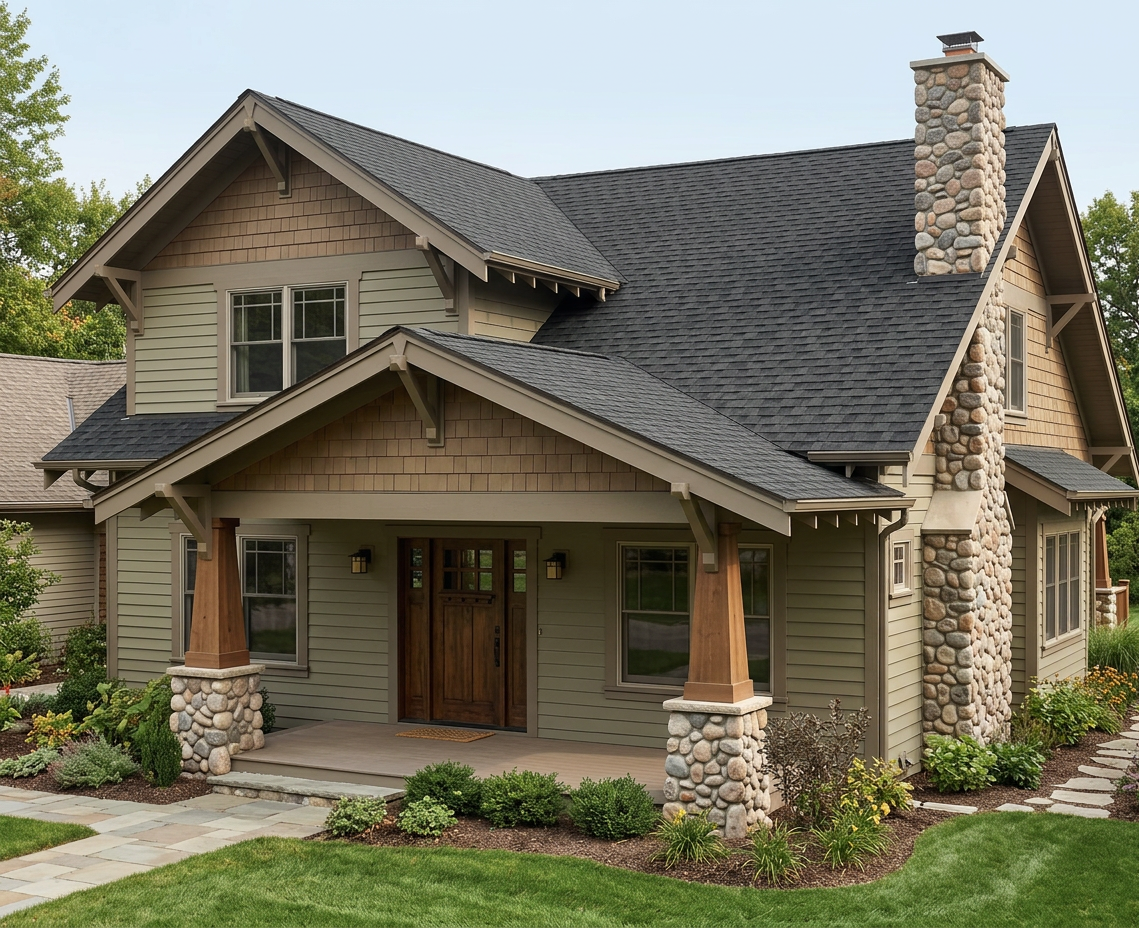 Craftsman home with Charcoal roof -- Atlas Pinnacle Pristine BLACK SHADOW (right-34)