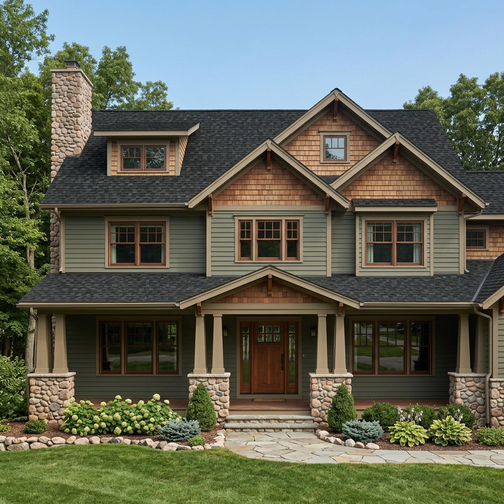 Craftsman home with Charcoal roof -- IKO Cambridge Charcoal Grey (front)
