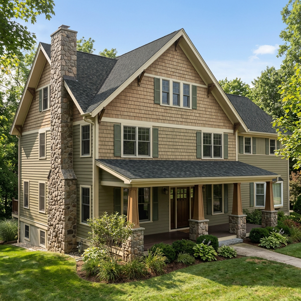 Craftsman home with Charcoal roof -- IKO Cambridge Charcoal Grey (left-34)