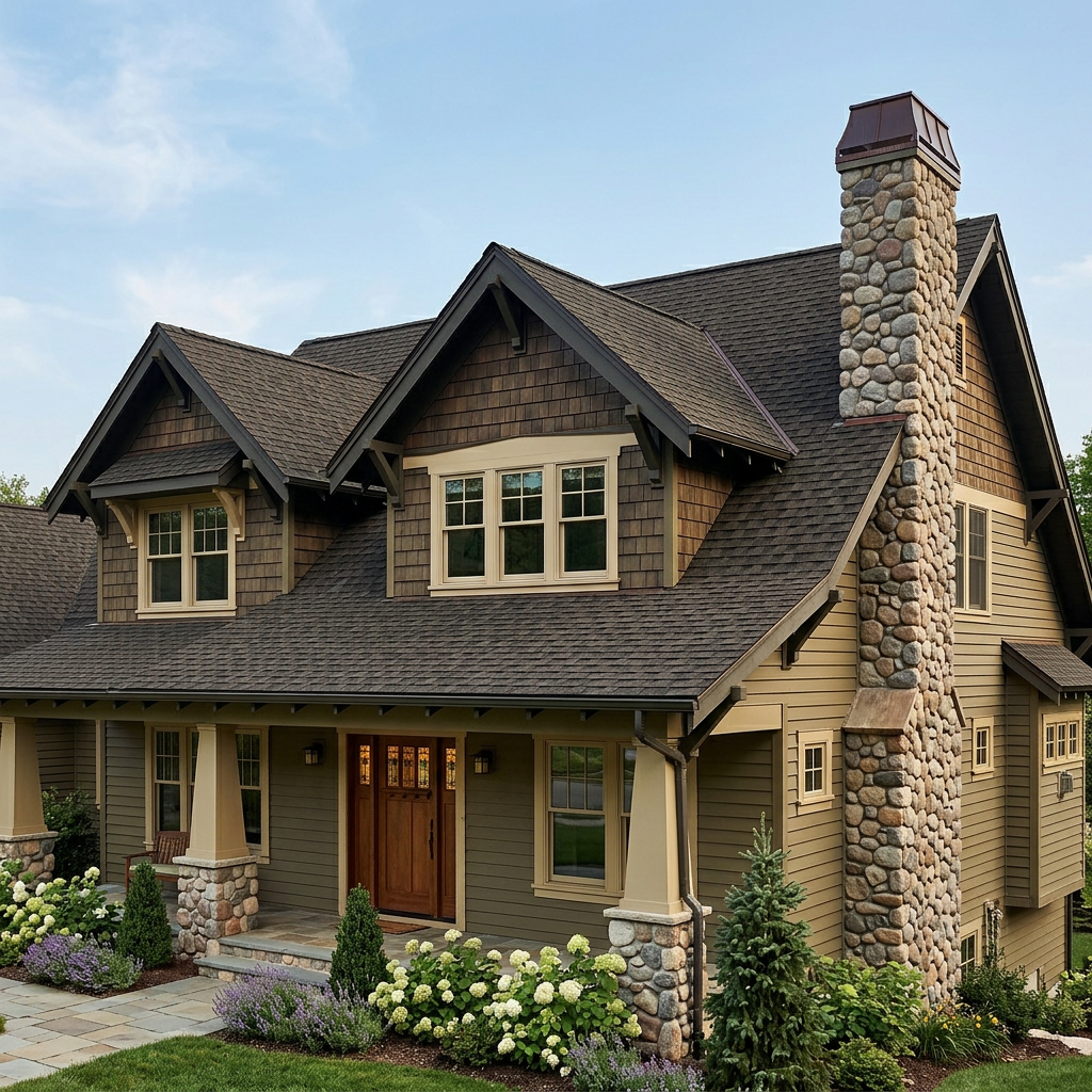 Craftsman home with Weathered Wood roof -- IKO Cambridge Driftwood (right-34)