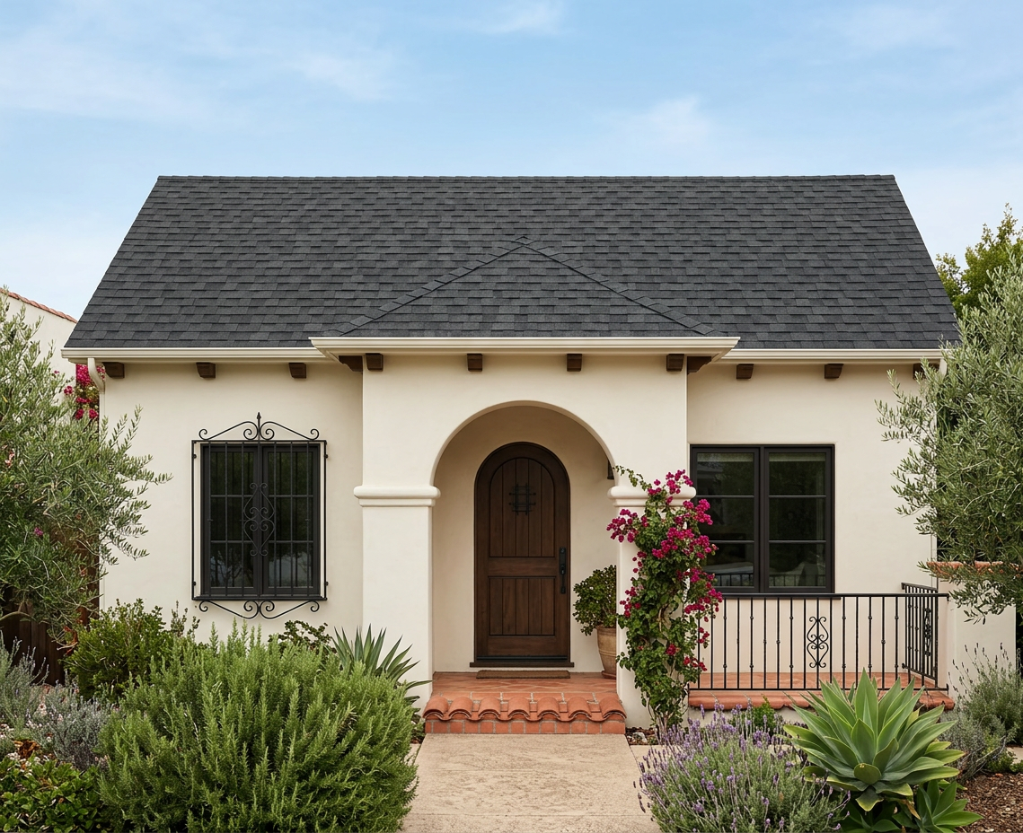 Mediterranean with Charcoal roof