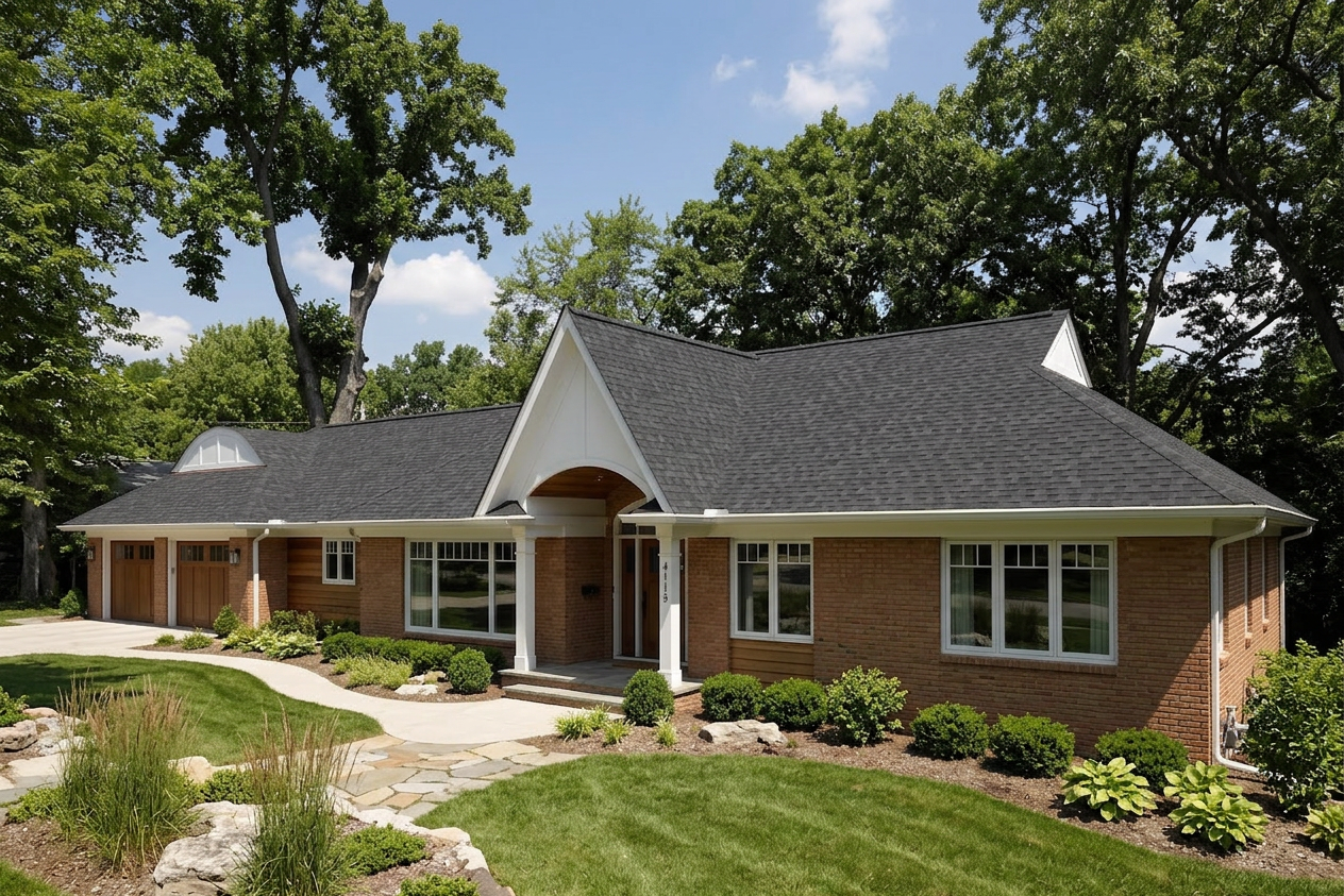 Ranch home with Black roof -- CertainTeed Landmark Charcoal Black (left-34)