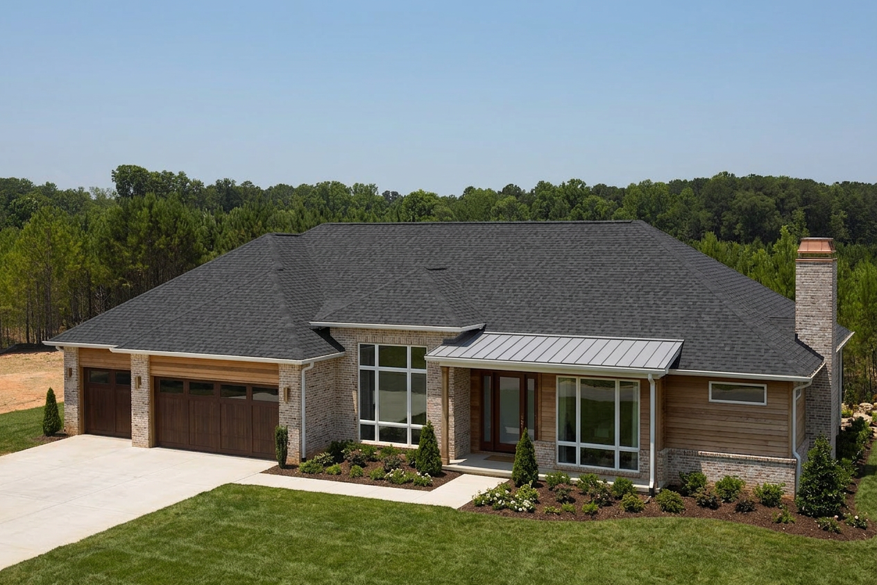 Ranch home with Black roof -- CertainTeed Landmark Pro Cinder Black (left-34)