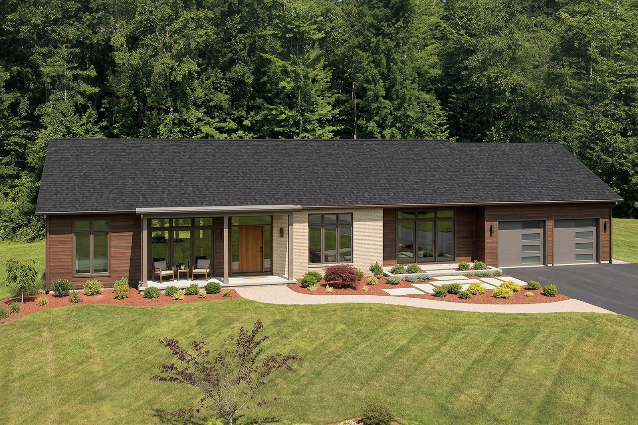 Ranch home with Black roof -- IKO Cambridge Dual Black (front)