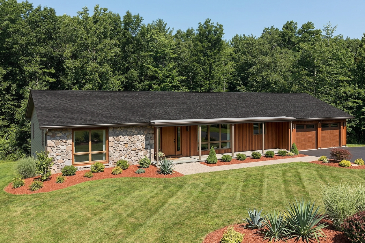 Ranch home with Black roof -- IKO Cambridge Dual Black (right-34)