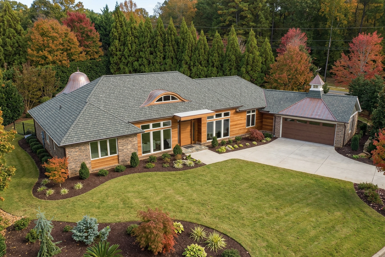 Ranch home with Charcoal roof -- CertainTeed Belmont Stonegate Gray (left-34)