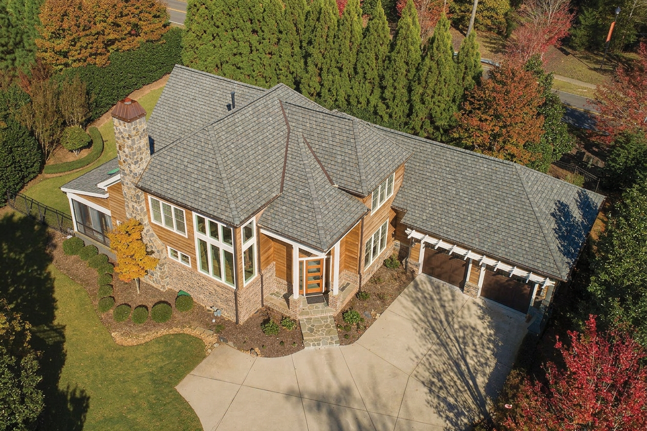 Ranch home with Charcoal roof -- CertainTeed Belmont Stonegate Gray (right-34)