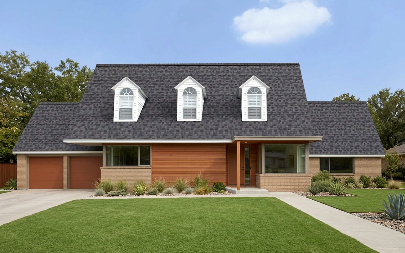 Ranch home with Charcoal roof -- Owens Corning Duration Midnight Plum (left-34)