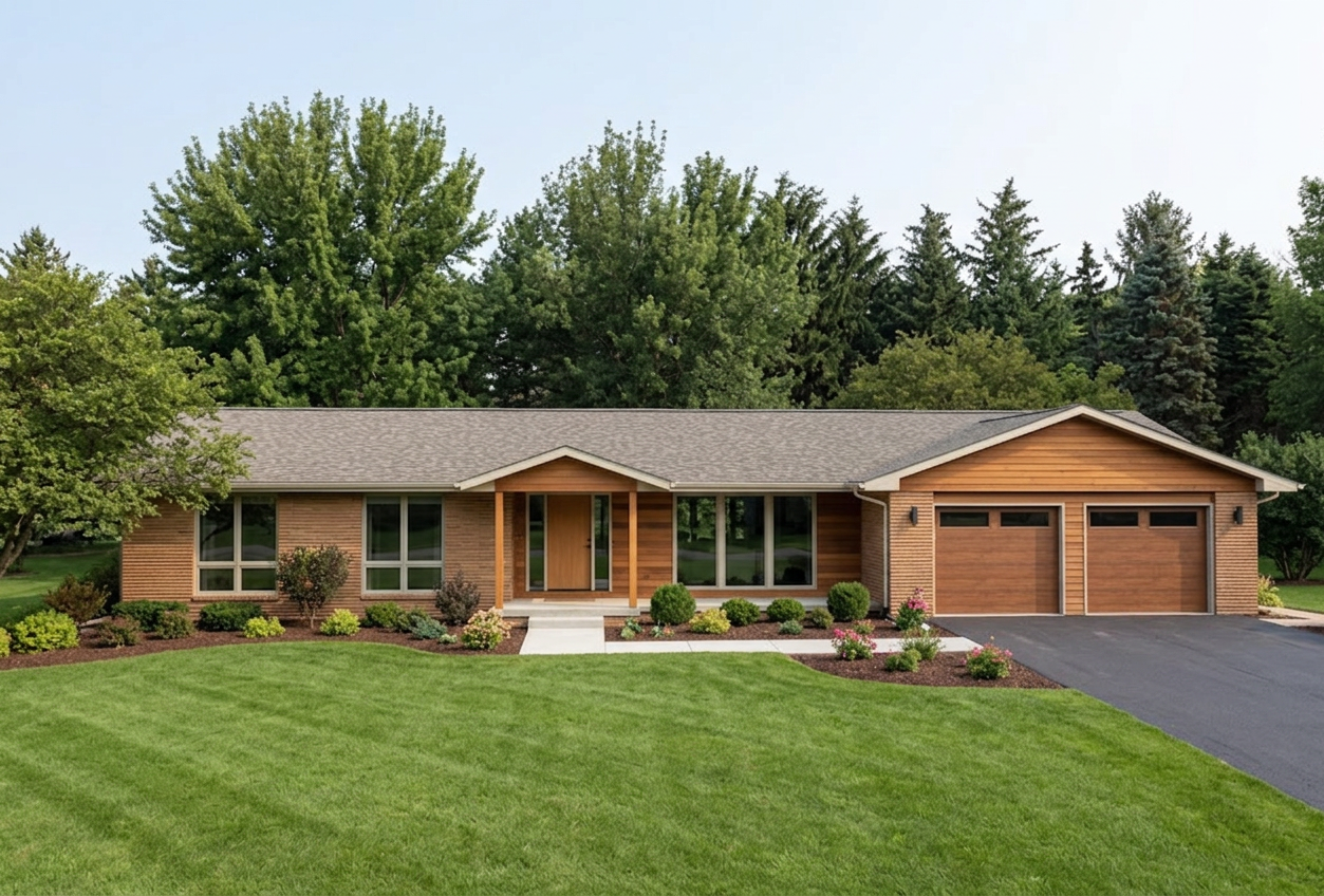 Ranch home with Weathered Wood roof -- Malarkey Vista Weathered Wood (front)