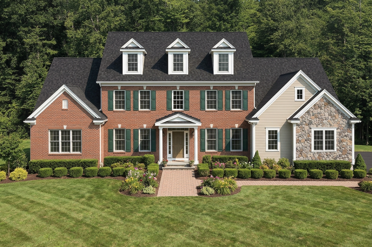 Traditional home with Black roof -- IKO Cambridge Dual Black (front)