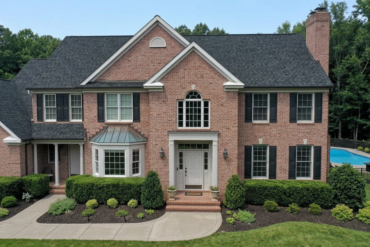 Traditional home with Black roof -- IKO Dynasty Granite Black (front)