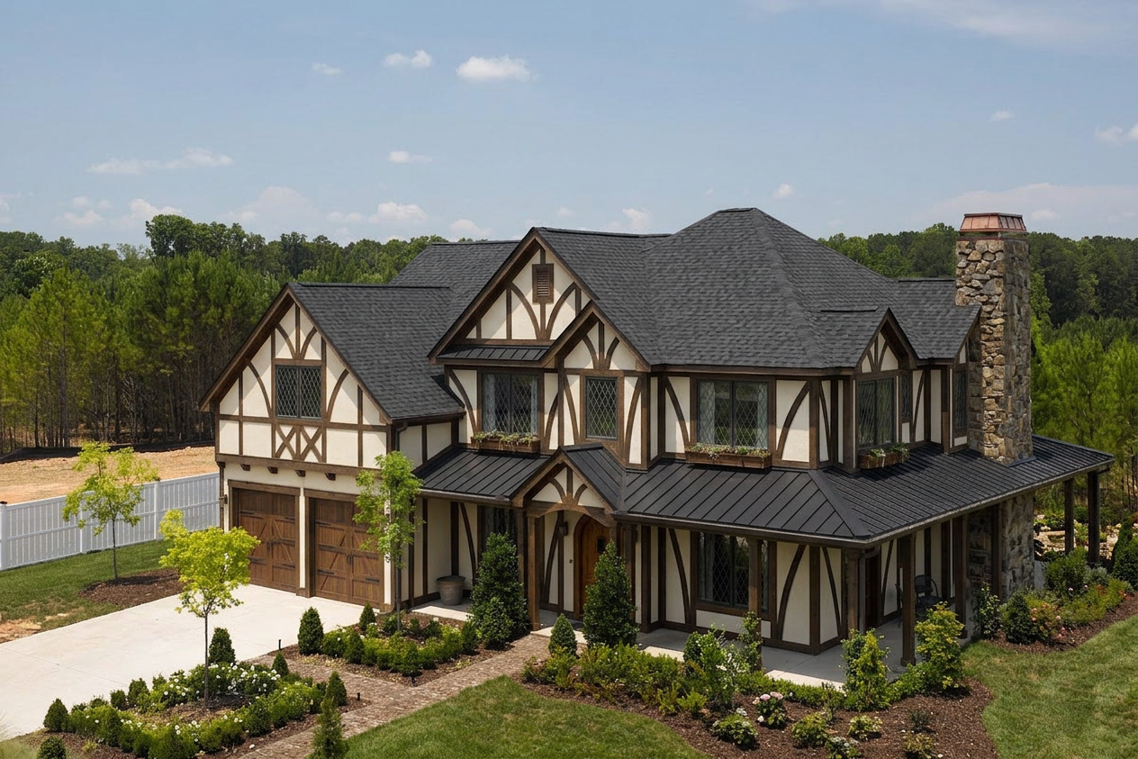 Tudor home with Black roof -- CertainTeed Landmark Pro Cinder Black (right-34)