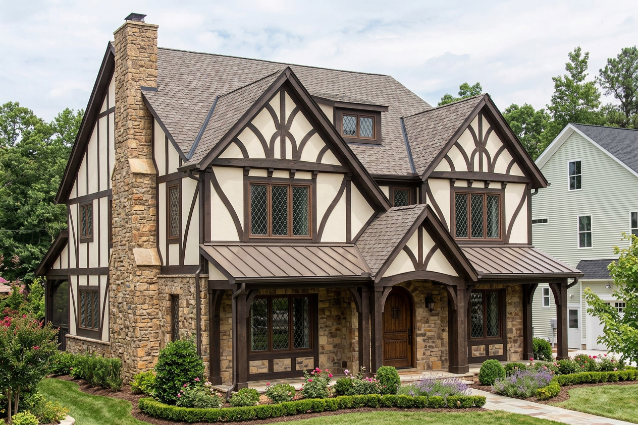 Tudor home with Charcoal roof -- CertainTeed Belmont Colonial Slate (left-34)