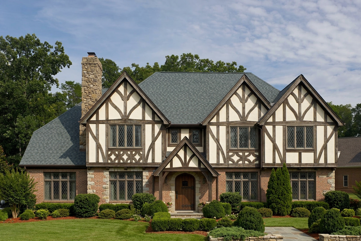 Tudor home with Charcoal roof -- CertainTeed Landmark Colonial Slate (front)
