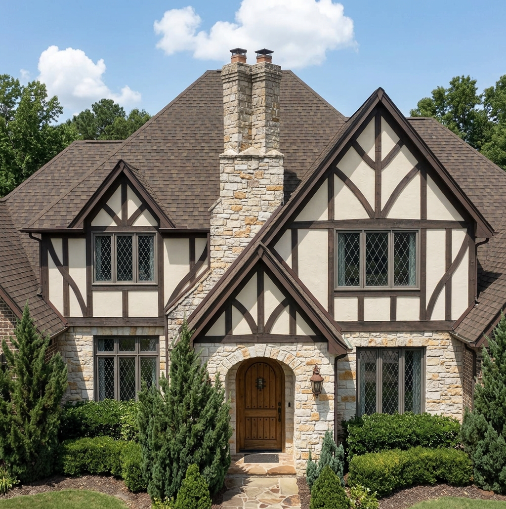 Tudor home with Charcoal roof -- IKO Dynasty Cornerstone WWD (front)