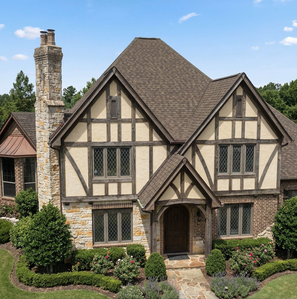 Tudor home with Charcoal roof -- IKO Dynasty Cornerstone WWD (left-34)