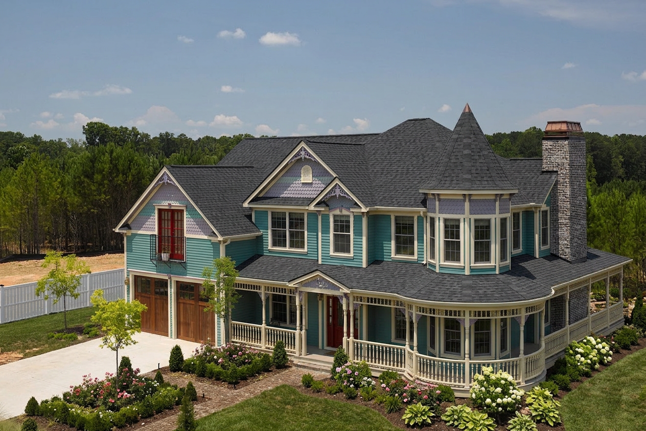 Victorian home with Black roof -- CertainTeed Landmark Pro Cinder Black (right-34)