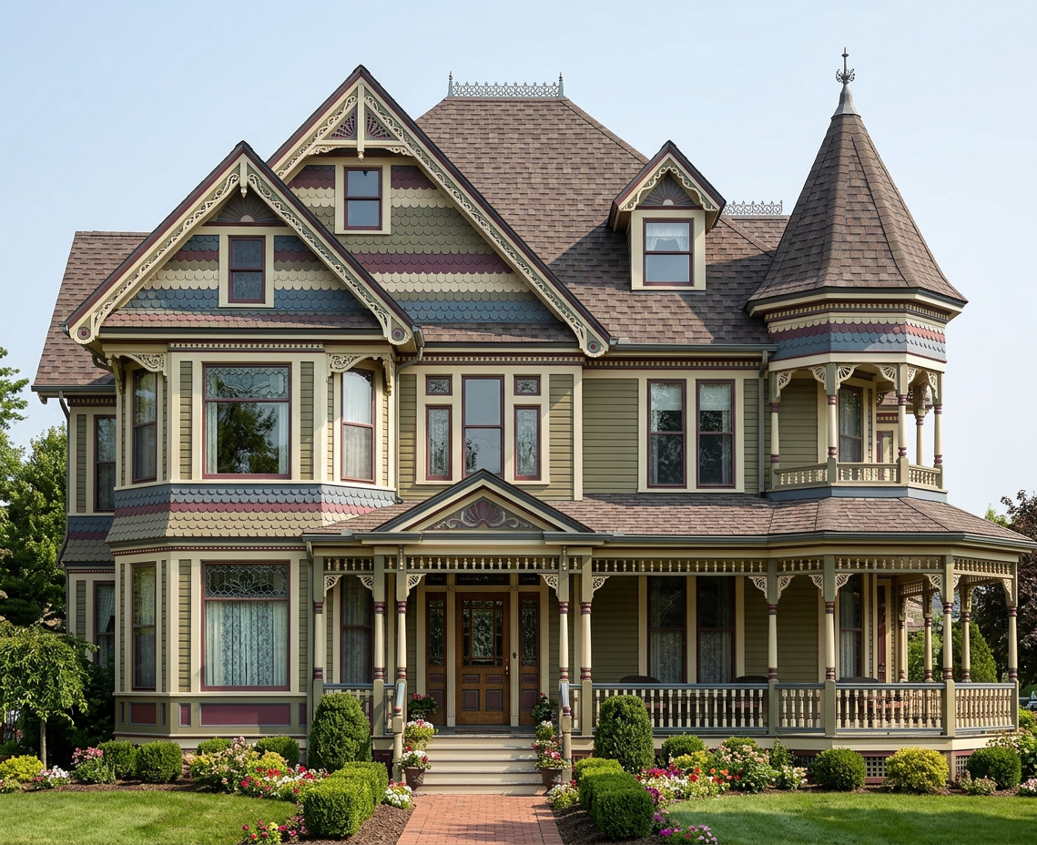 Victorian with Brown roof