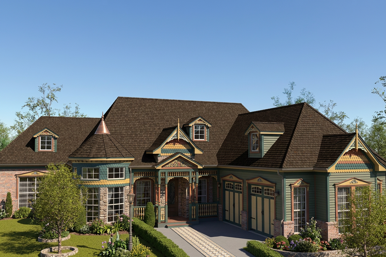 Victorian home with Brown roof -- CertainTeed Grand Manor Chestnut (front)