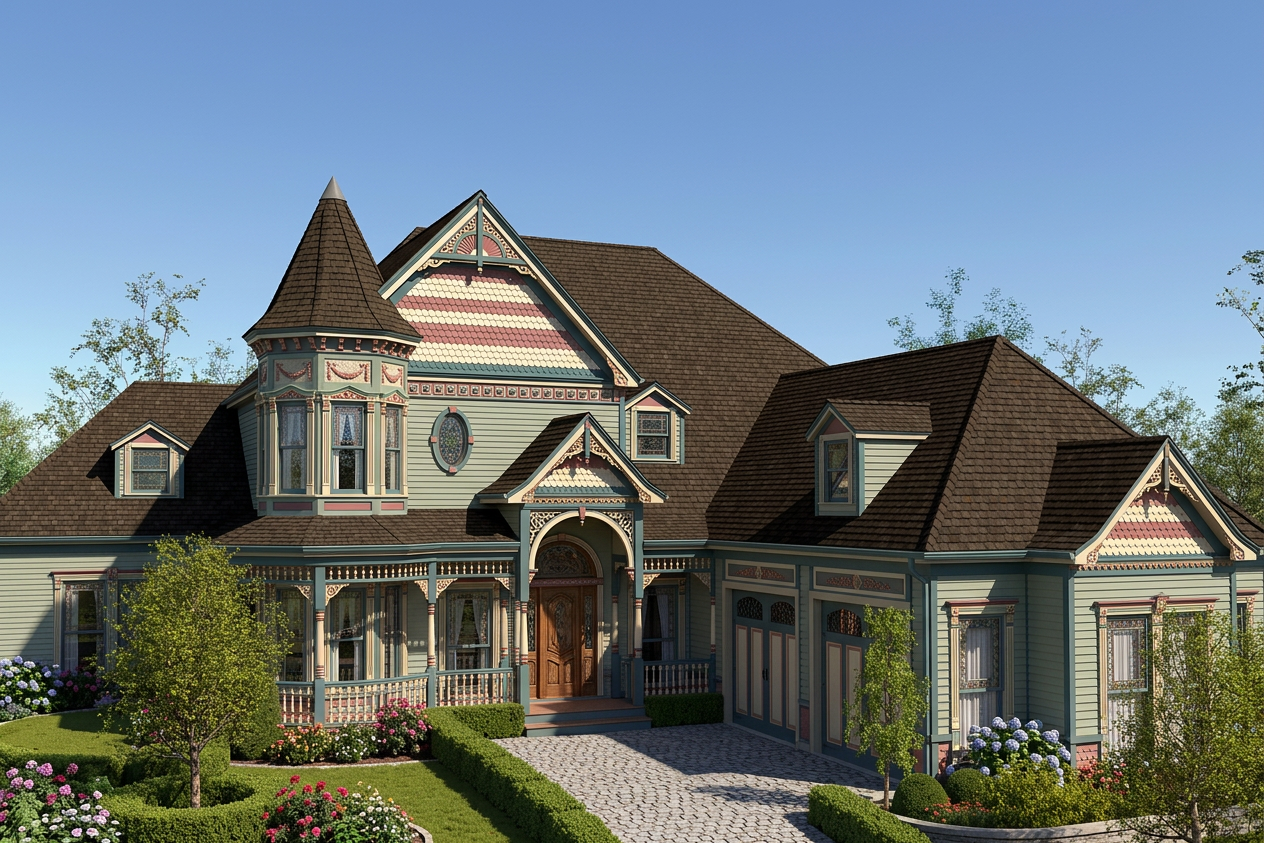 Victorian home with Brown roof -- CertainTeed Grand Manor Chestnut (left-34)