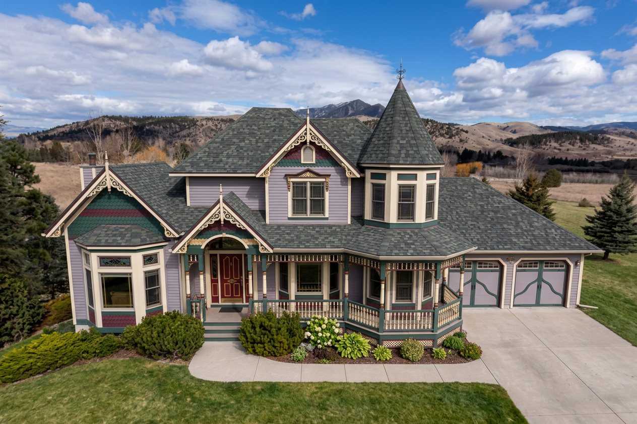 Victorian home with Charcoal roof -- Malarkey Legacy Storm Grey (front)
