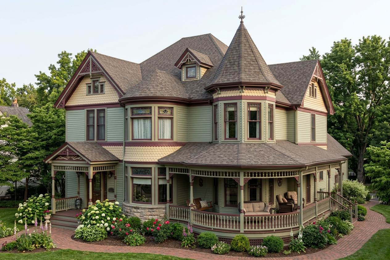 Victorian home with Weathered Wood roof -- Malarkey Legacy Natural Wood (right-34)